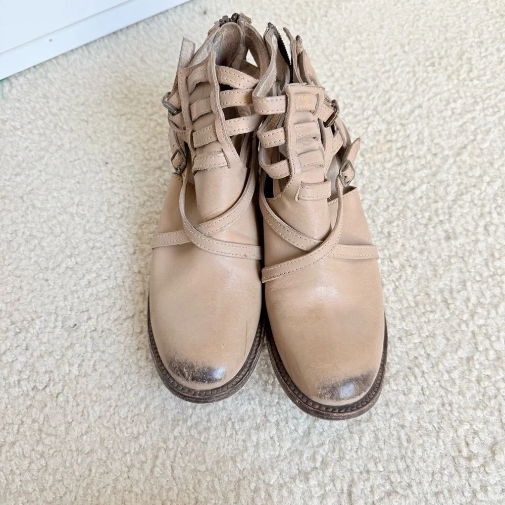 Freebird Stair Strappy Leather Ankle Booties Size 8